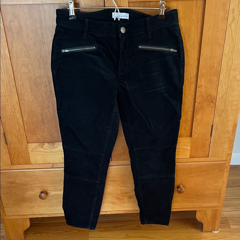 LOFT Black Skinny Zip-Pocket Cords Moto Style